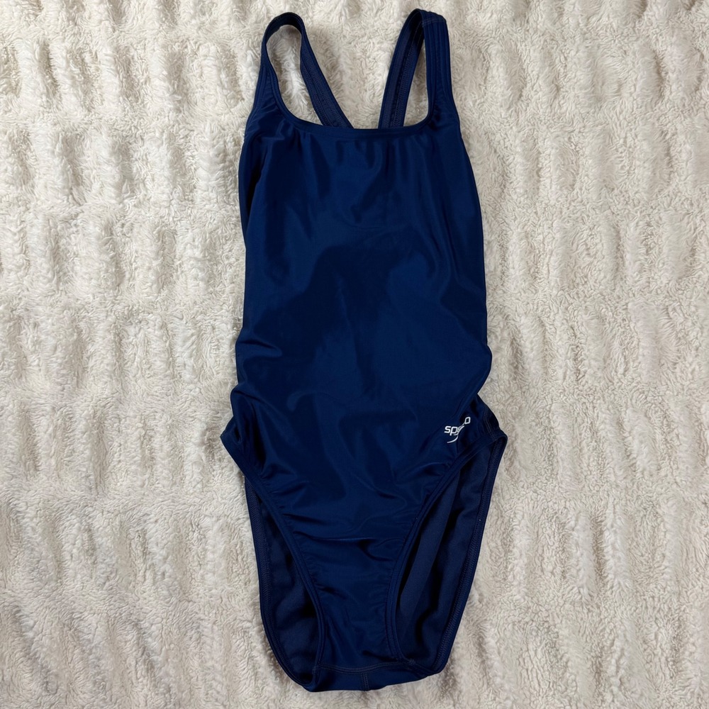Speedo Pro LT Navy Blue One Piece Swimsuit Racerback Size 8/34 Womens